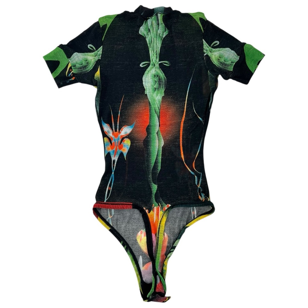 SKIMS Summer Mesh Collection Black Printed Bodycon Short Sleeve Bodysuit sz S - Picture 3 of 9